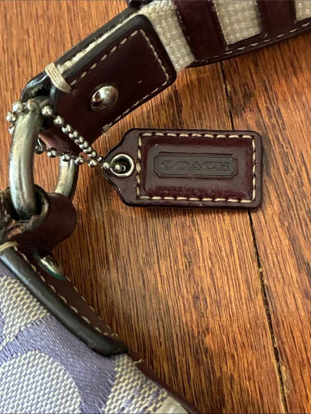 Y2K Coach Purple Logo Signature Crossbody Beige and Brown with Stud Accents
